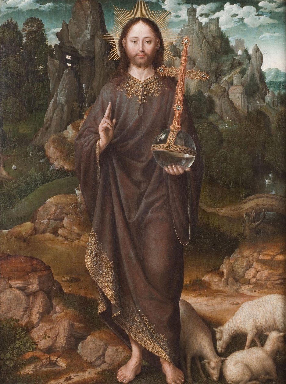 Niderlandzki: Christus als Salvator Mundi Salvator Mundi w krajobrazie autorstwa Master of the Mansi Magdalen