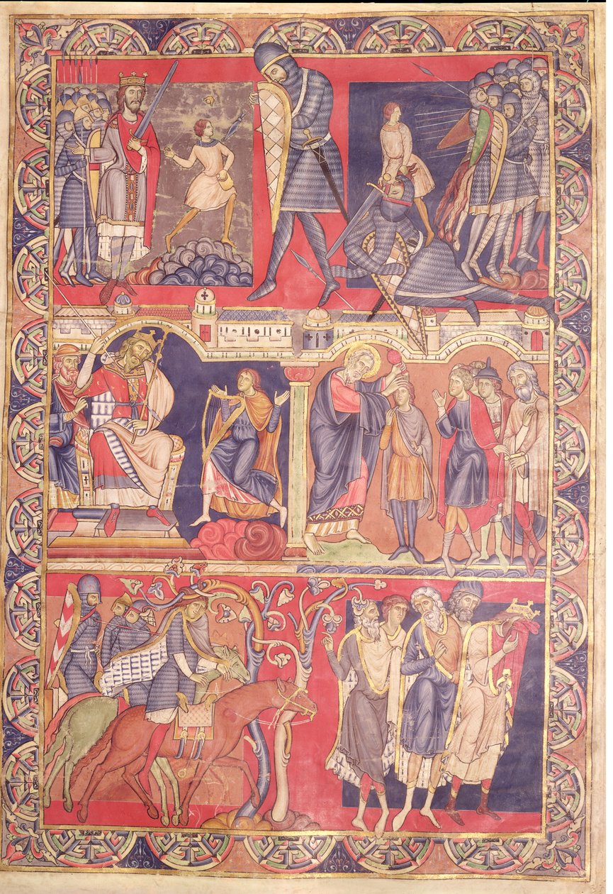 Sceny z życia Samuela, Saula i Dawida, z Biblii Winchester, 1160-80 autorstwa Master of the Morgan Leaf