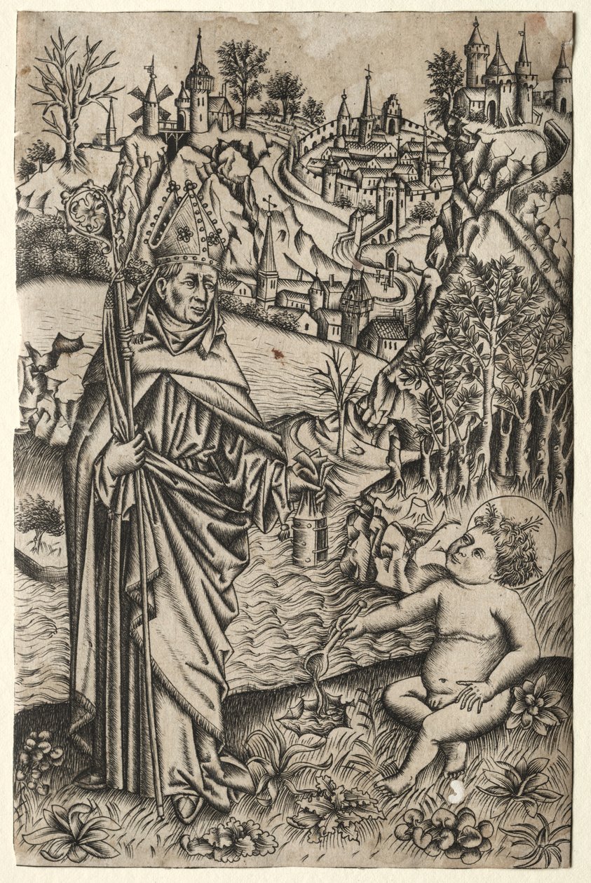 św. Augustyn z Dzieciątkiem na brzegu morza 1465-1469. autorstwa Master of the Nuremberg Passion