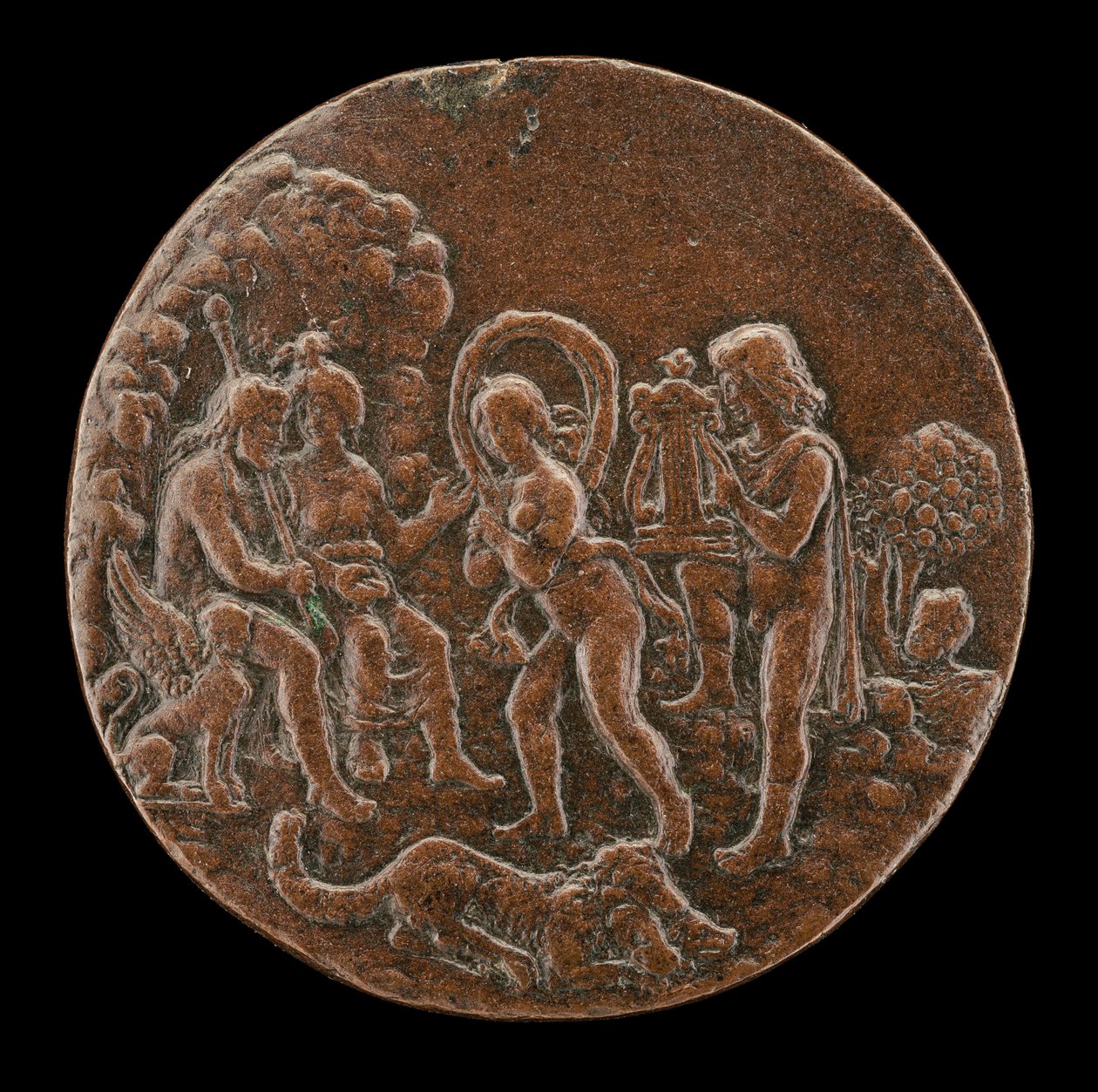 Orfeusz i Eurydyka Przed Plutonem i Prozerpiną, czwarta ćw. XV w. autorstwa Master of the Orpheus Legend
