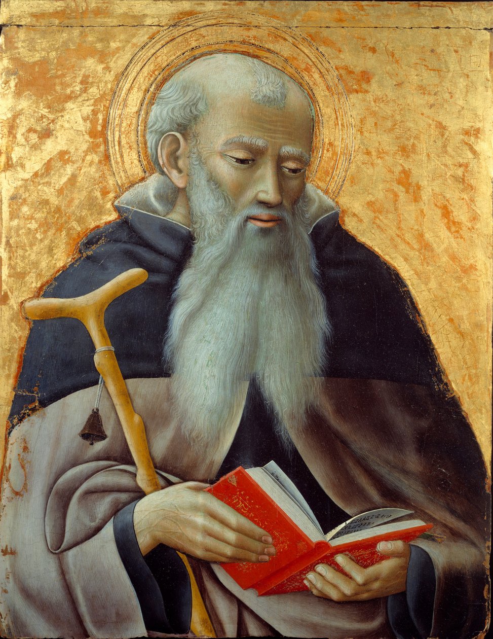 Św. Antoni, Reprezentacja Opata Św. Antoniego Wielkiego (250/251-356) (lub Św. Antoniego Pustelnika). Malowidło na drewnie Mistrza Spostrzegawczości (czynne ok. 1425-1450) Nd. 0,73x0,59 m² autorstwa Master of the Osservanza