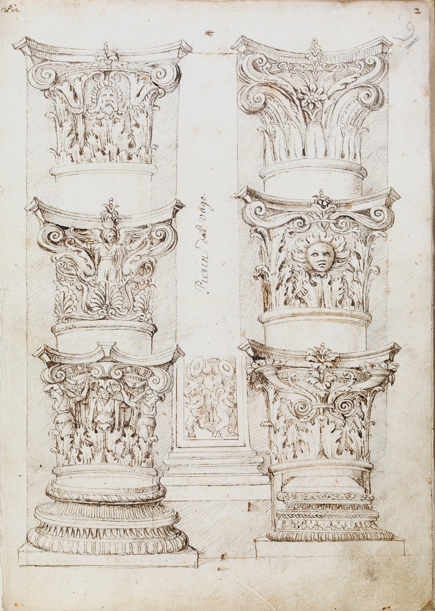 Sześć kapiteli, lizena i dwie podstawy kolumn, c1512-1517 autorstwa Master of the Oxford Album