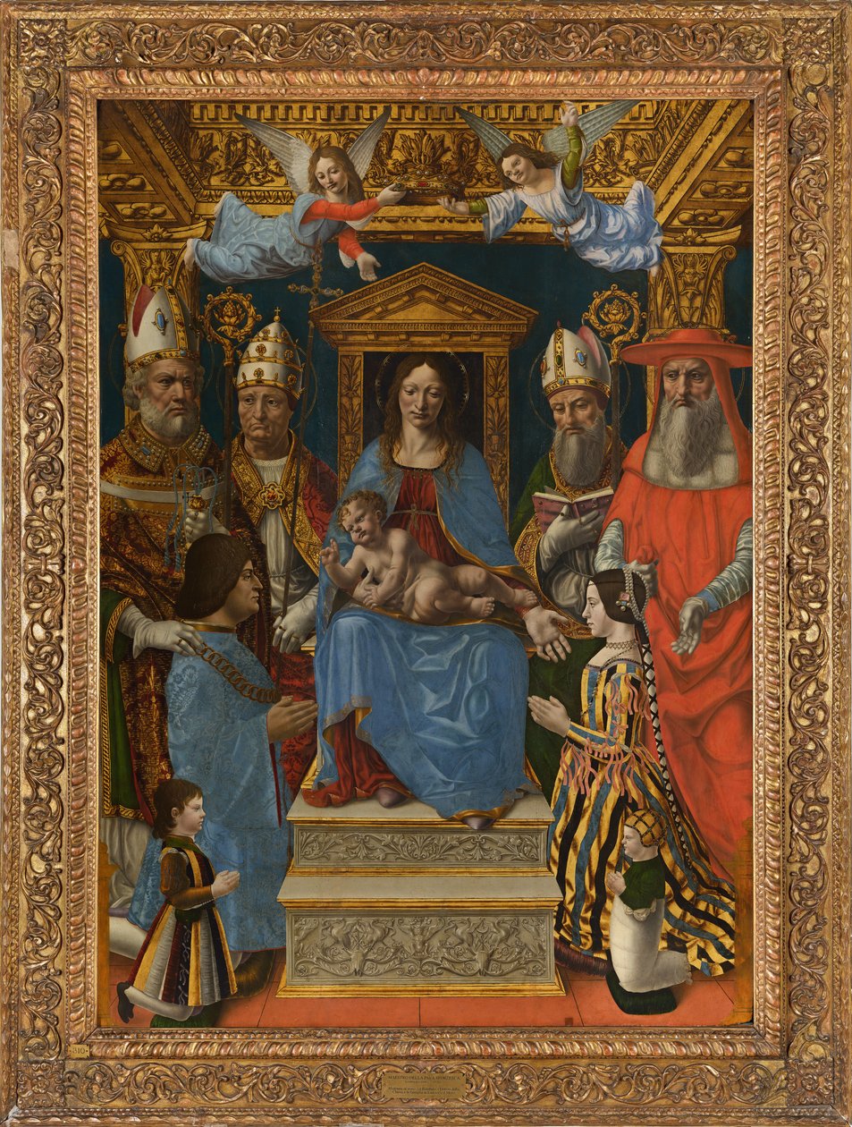 Madonna intronizowana z Dzieciątkiem, doktorowie Kościoła i rodzina Ludovico Moro autorstwa Master of the Pala Sforzesca