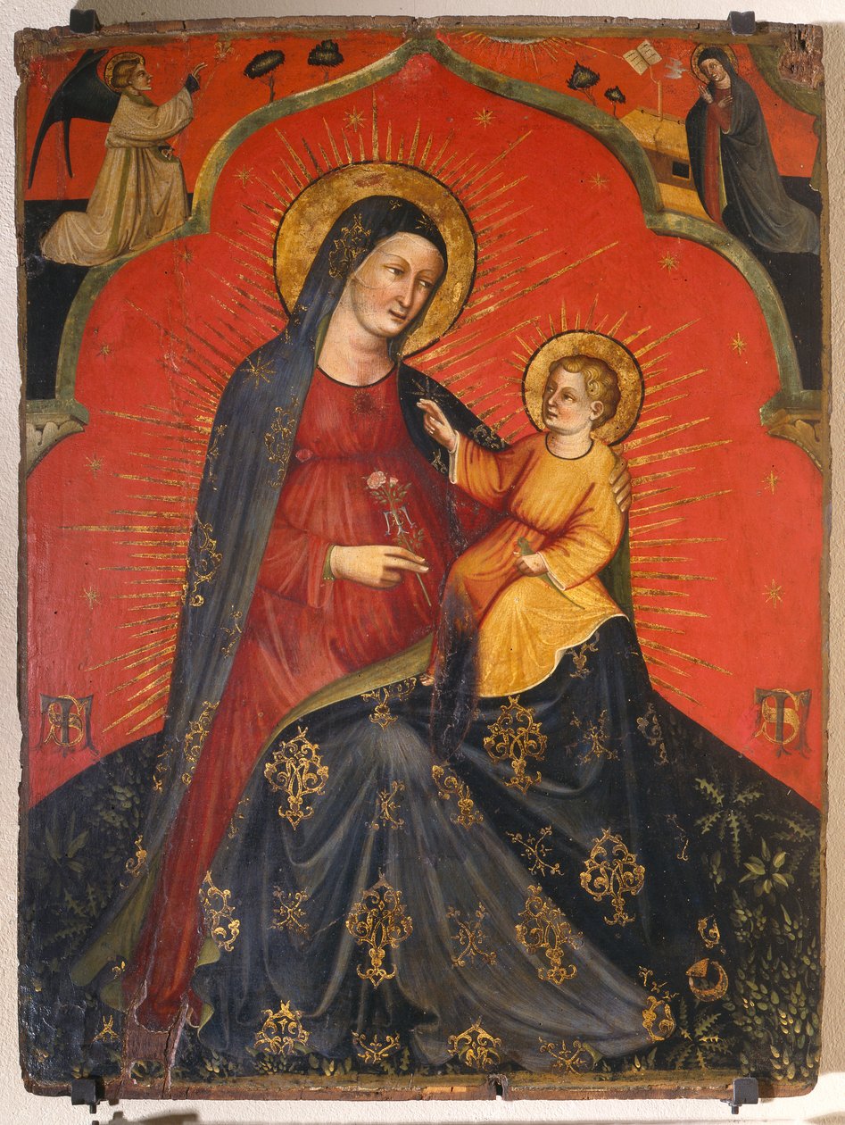 Madonna z Dzieciątkiem i Zwiastowaniem, c.1390 (tempera na panelu) autorstwa Master of the Pesaro Crucifix