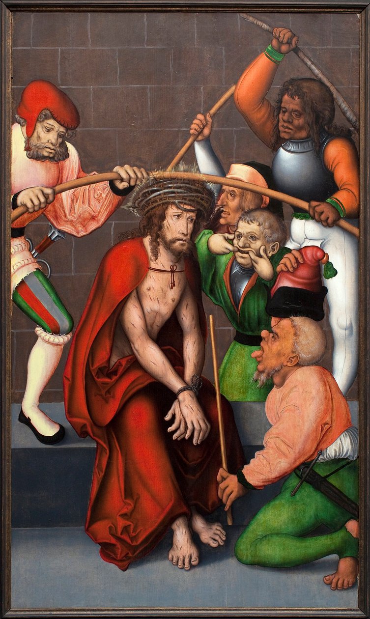 Korona cierniowa. Obraz mistrza ołtarza z Pflock (Niemcy), olej na drewnie, ok. 1520 r. Muzeum Sztuk Pięknych w Gandawie (Belgia). autorstwa Master of the Pflockschen Altar