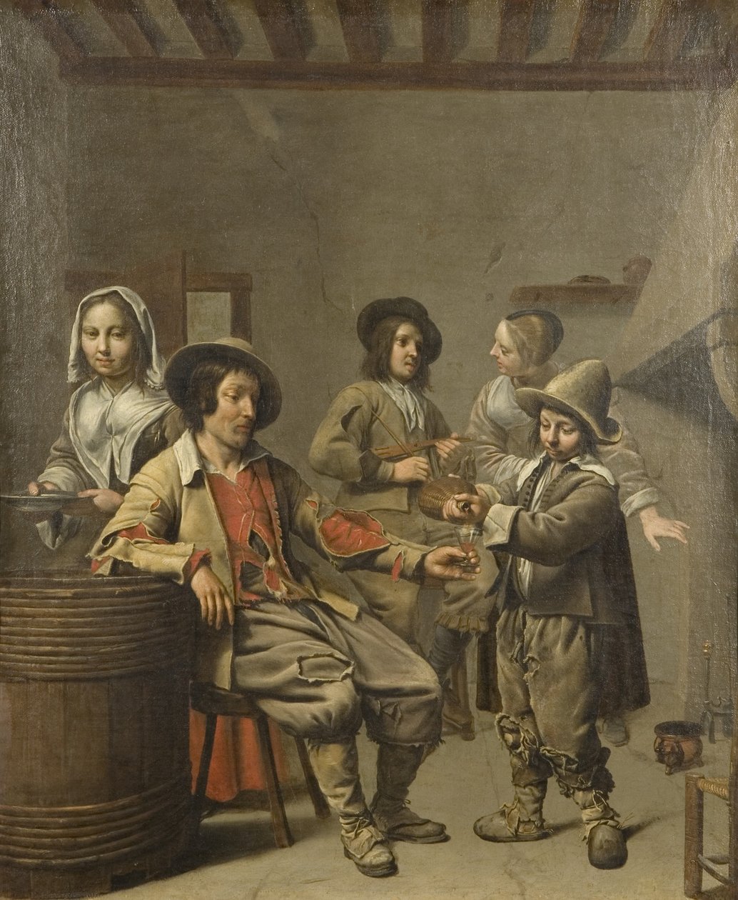 Chłopiec nalewający kieliszek wina dla rodaka, ok. 1650 (olej na płótnie) autorstwa Master of the Processions