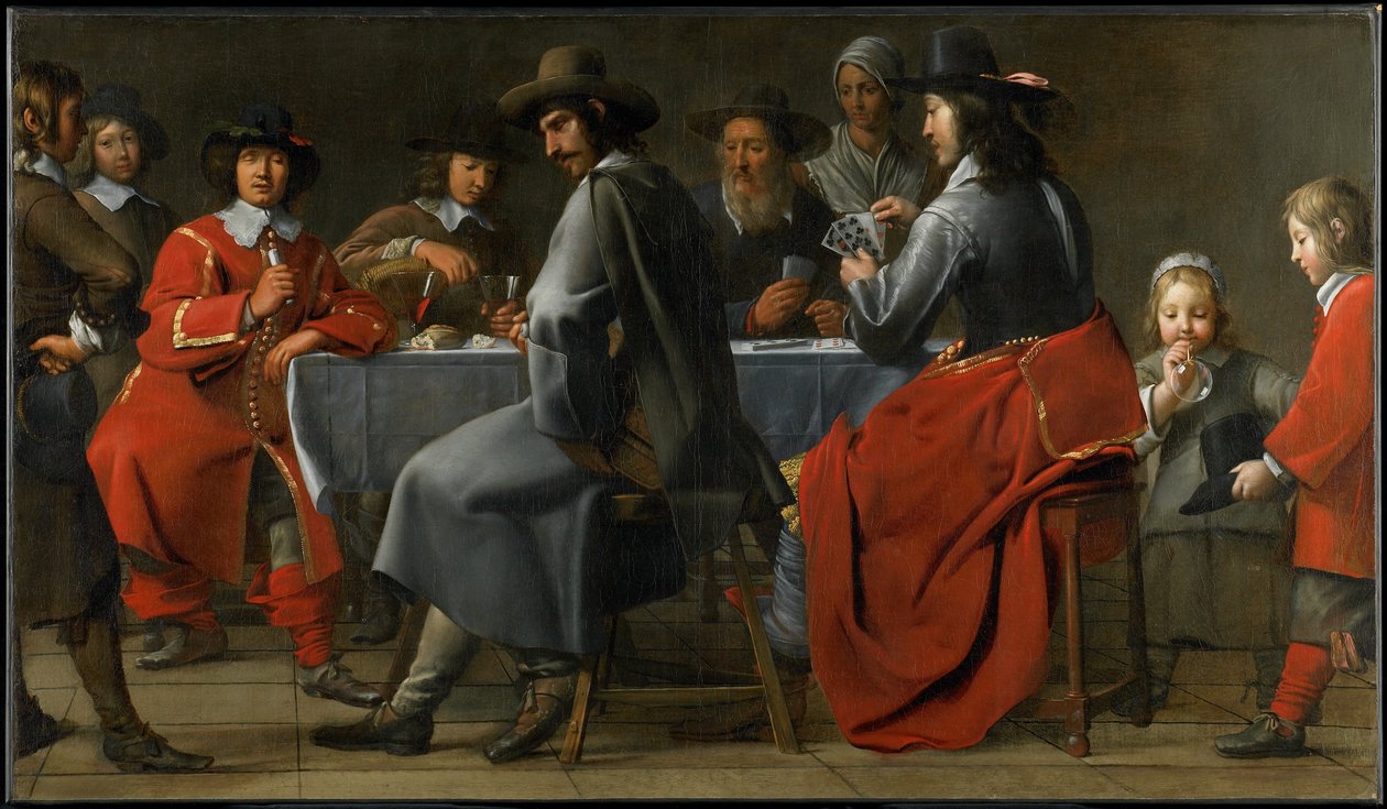 Spotkanie hazardzistów z graczem liry korbowej, ok. 1660 autorstwa Master of the Processions