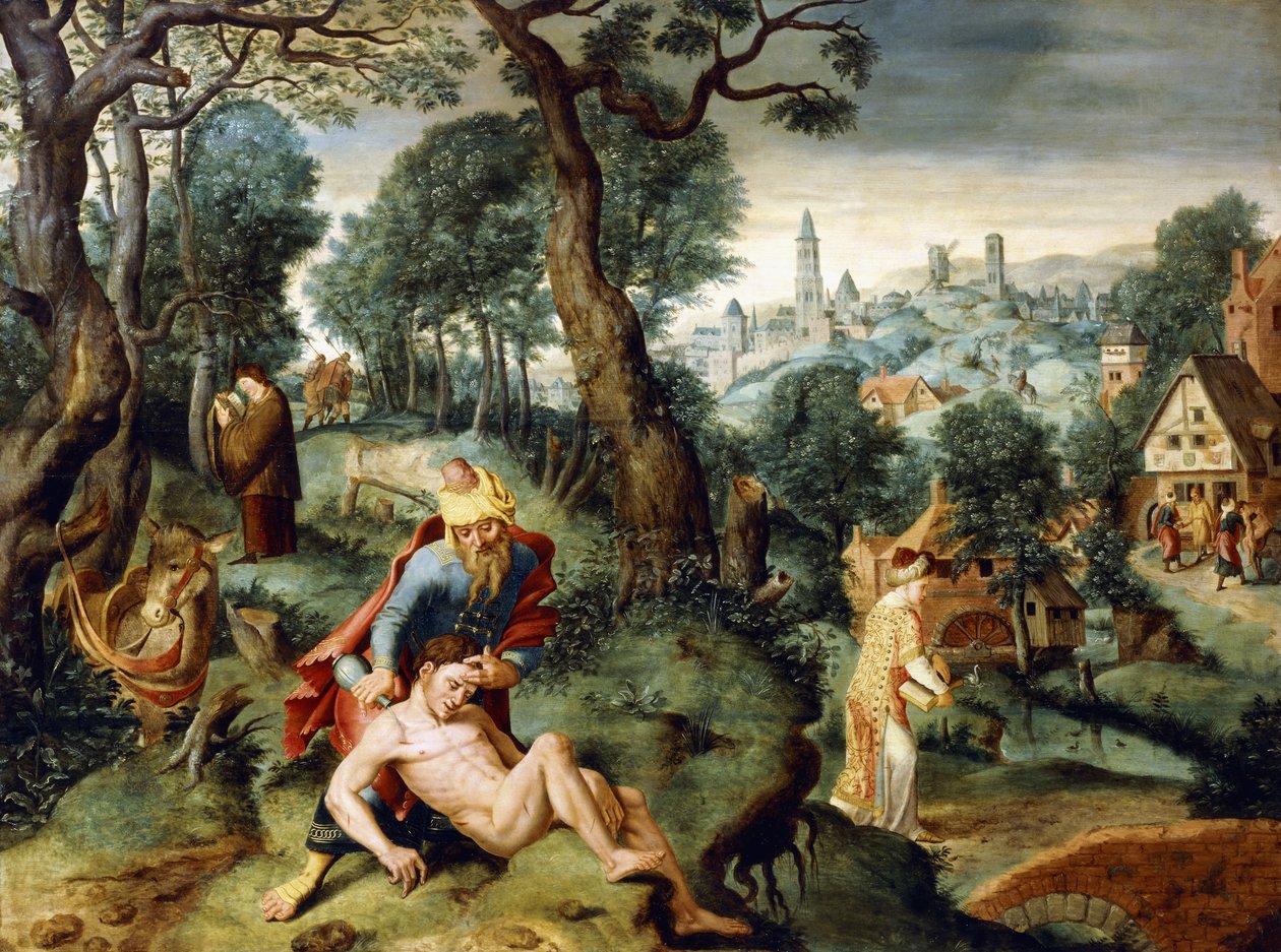 Przypowieść o miłosiernym Samarytaninie, autorstwa Master of the Prodigal Son