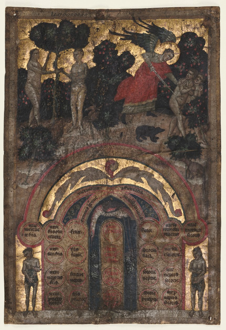 Kartka z tomu „Wykładu o drzewie pokrewieństwa i powinowactwa: Tabela powinowactwa” Johannesa Andrei autorstwa Master of the Register of 1328