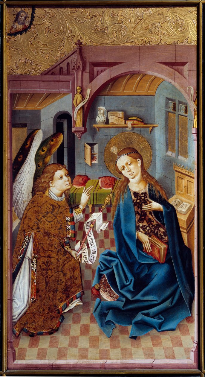 Obraz Zwiastowania Mistrza Górnego Renu (XV wiek) 1460 Lyon, Musee des Beaux Arts autorstwa Master of the Rhine