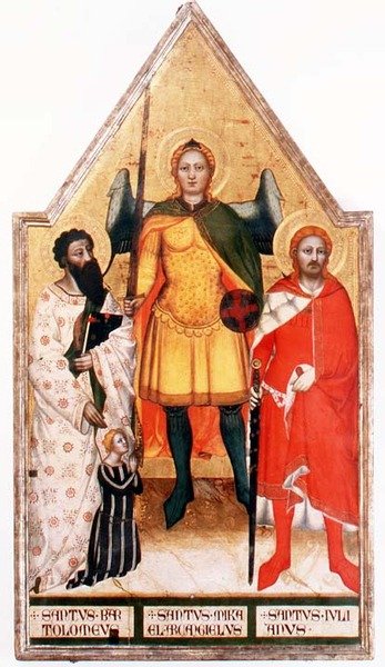 Św. Michał Archanioł ze św. Bartłomiejem i św. Julianem (tempera na desce) autorstwa Master of the Rinuccini Chapel