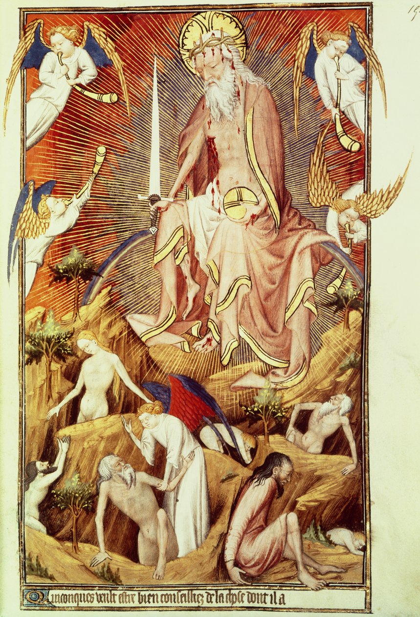 Pani Lat. 9471 f.194 Sąd Ostateczny, z Grandes Heures de Rohan, c.1418-25 (patrz także 121172) autorstwa Master of the Rohan Hours
