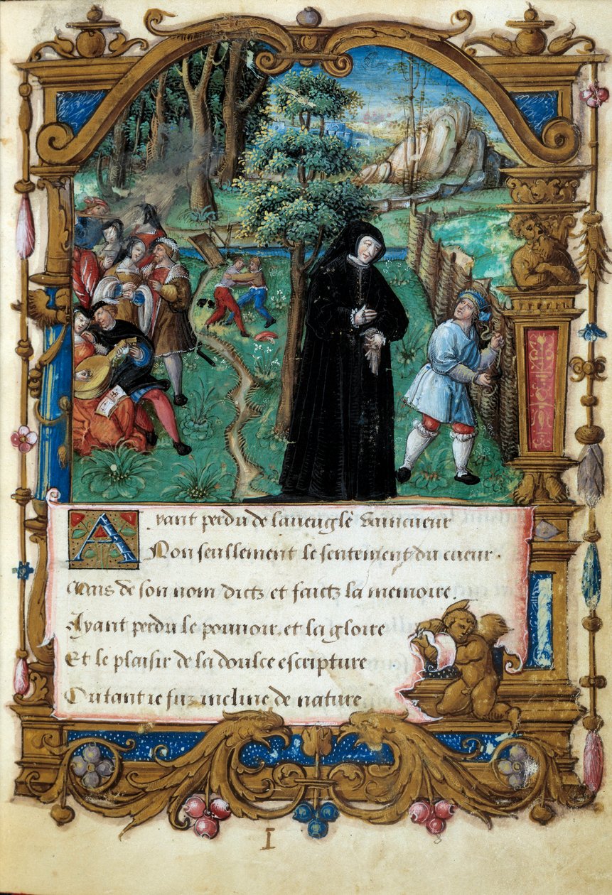 Przedstawienie królowej Nawarry Małgorzaty z Angoulema (1492-1549), scena miłosna uprzejma. Strona zaczerpnięta z rękopisu „La coche ou Debat d