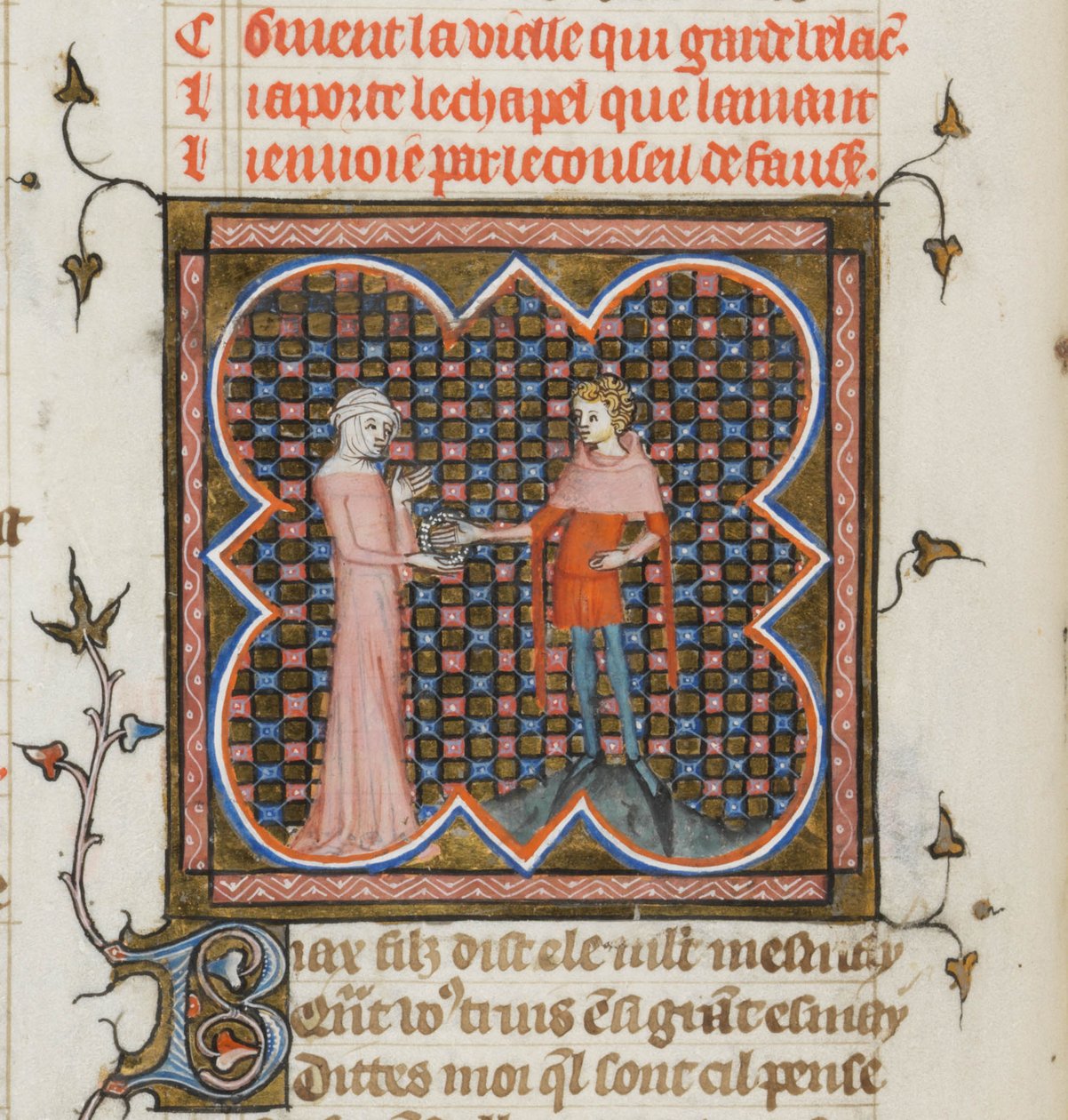 Miniatura z rękopisu Roman de la Rose autorstwa Guillaume de Lorris i Jean de Meun, 1353 autorstwa Master of the Rose novels