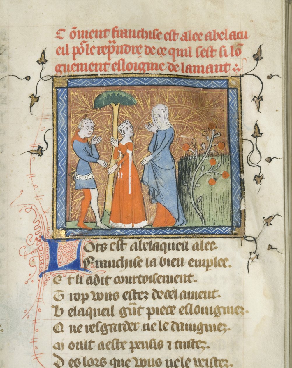 Miniatura z rękopisu Roman de la Rose autorstwa Guillaume de Lorris i Jean de Meun, ok. 1365 autorstwa Master of the Rose novels