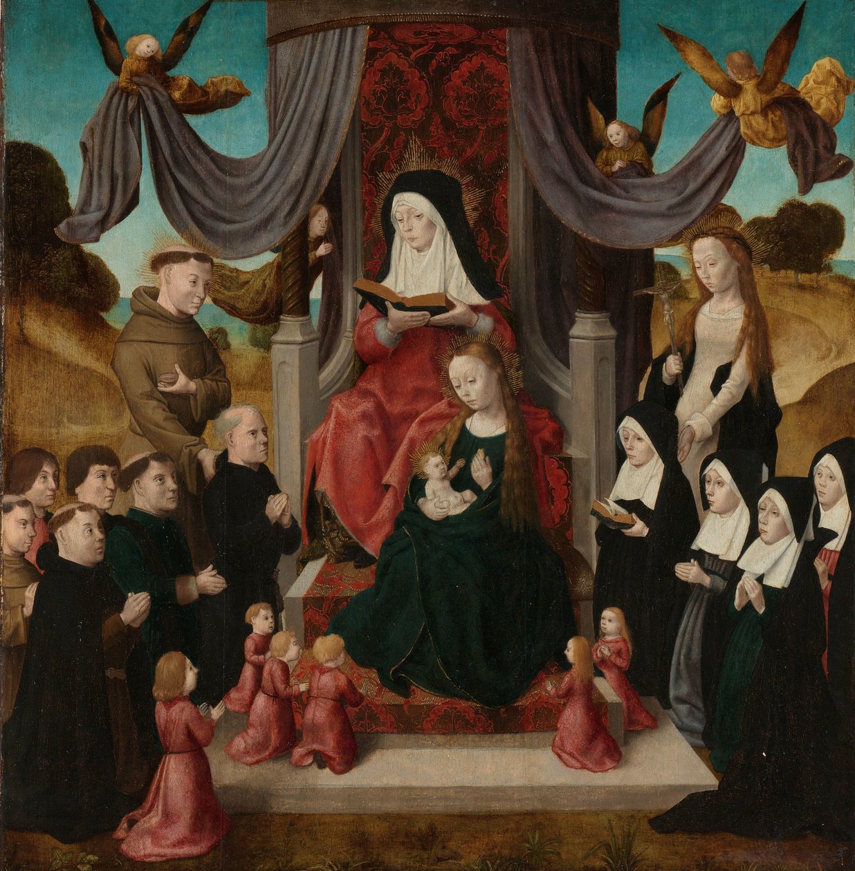 Dziewica z Dzieciątkiem ze św. Anną i św. Franciszkiem i Lidwiną, z darczyńcami (Anna Selbdritt) autorstwa Master of the Saint John Panels