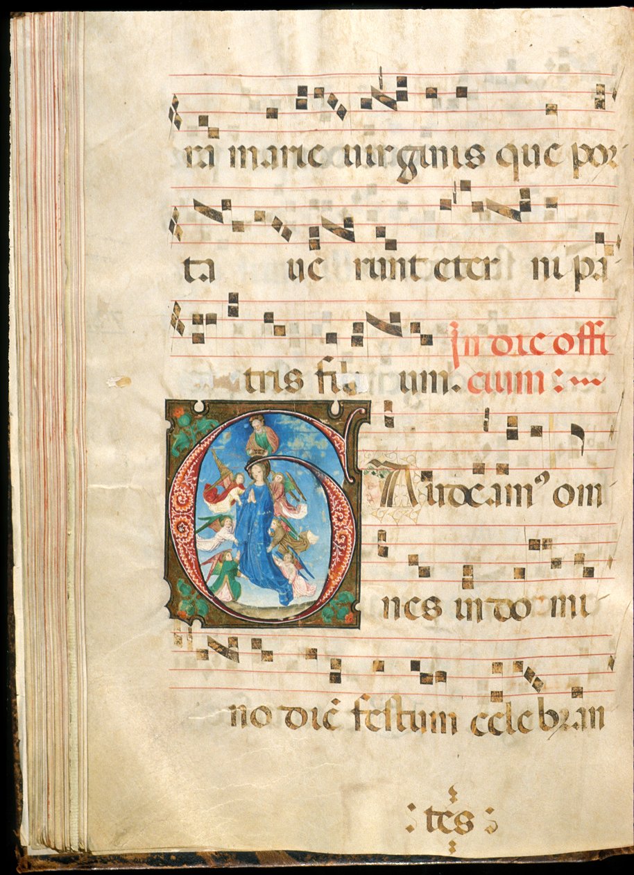 Wniebowzięcie NMP, f.72v z graduału, koniec XV w. (atrament, tempera i złoto płatkowe na pergaminie) autorstwa Master of the Saluces Hours (attr. to)