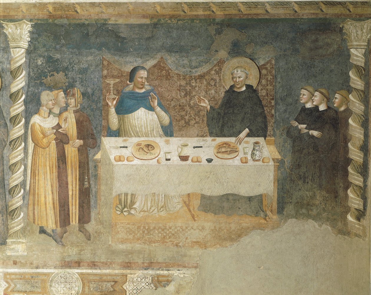 Cud św. Guido z Arezzo, fresk, refektarz, opactwo św. Marii z Pompozy, Emilia-Romania autorstwa Master of the School of Rimini