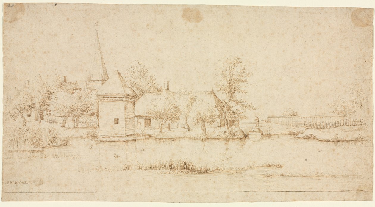 Krajobraz z fosą wsi, 1559-1561. autorstwa Master of the Small Landscapes