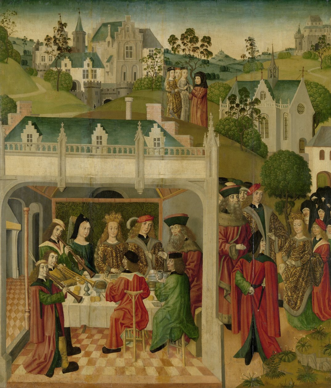 Uczta weselna św. Elżbiety Węgierskiej i Ludwika Turyngii w Wartburgu, ok. 1490-ok. 1495 (olej na desce) autorstwa Master of the St.Elizabeth panels