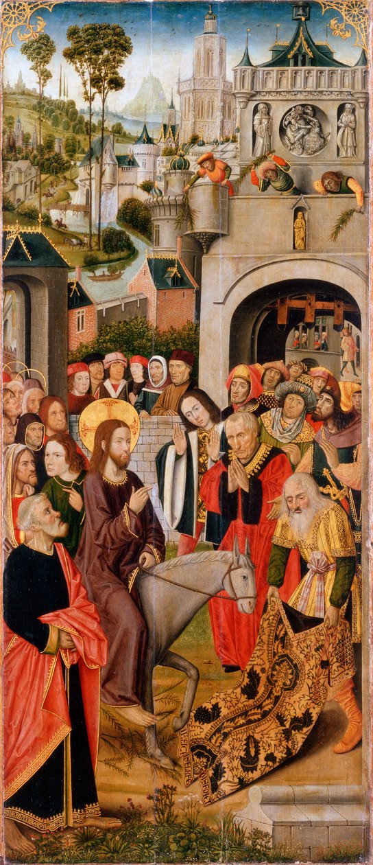 Wjazd Chrystusa do Jerozolimy”, druga połowa XV wieku. autorstwa Master of the Thuison Altarpiece