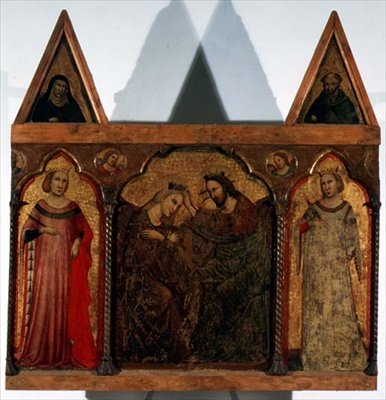 Tryptyk: Koronacja Matki Boskiej w otoczeniu dwóch świętych (tempera na desce) autorstwa Master of the Urbino Coronation