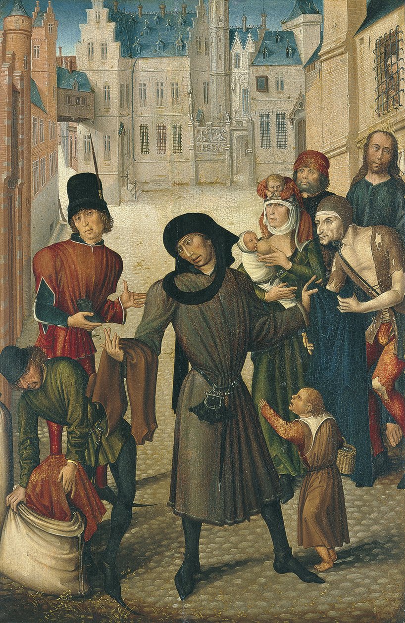Ubranie nagich autorstwa Master of the View of St. Gudule