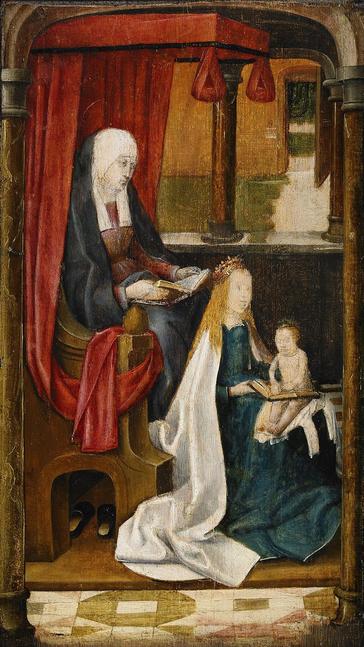 Madonna uczy niemowlęcia Chrystusa czytania, 1480 autorstwa Master of the View of St. Gudule