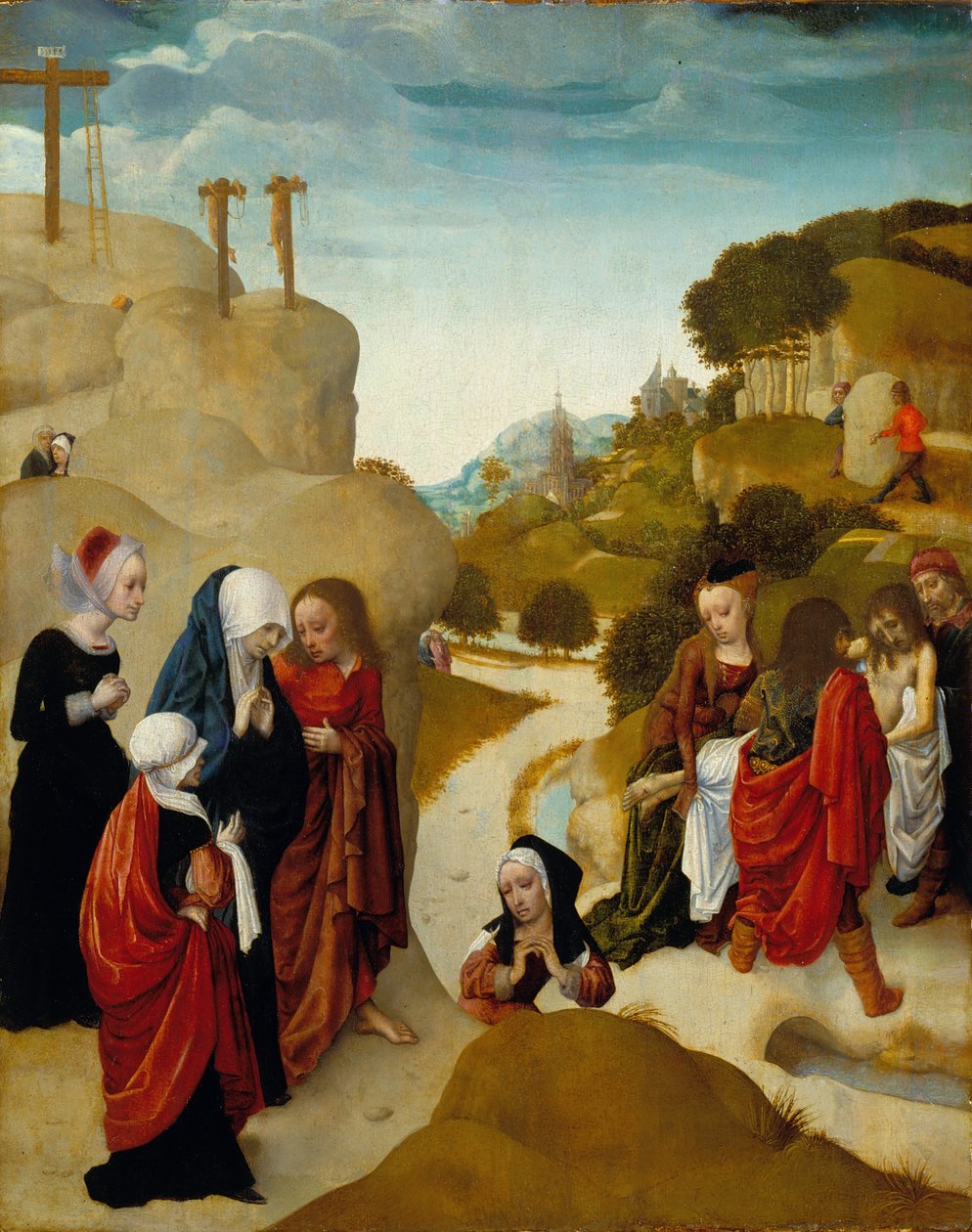 Złożenie Chrystusa do grobu, ok. 1490 (olej na płycie) autorstwa Master of the Virgo Inter Virgines