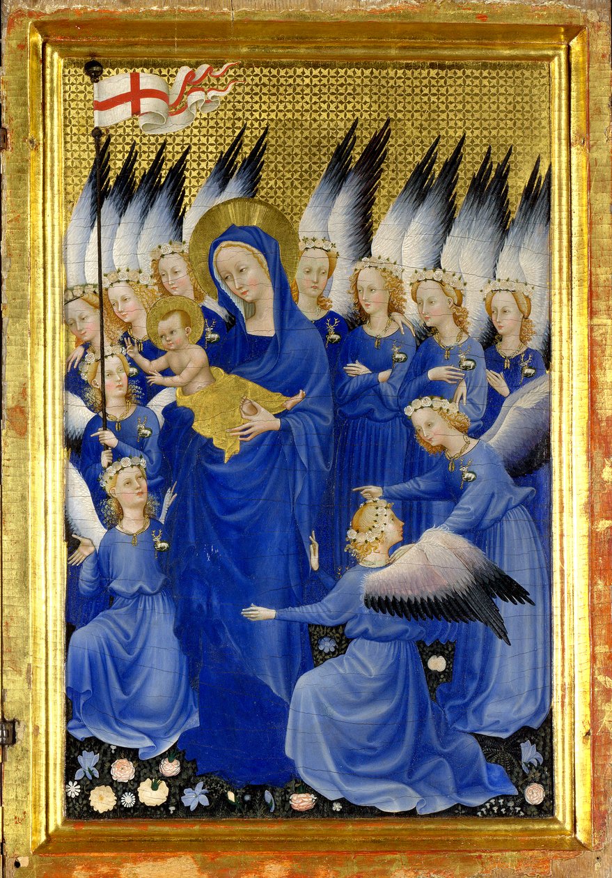 Dziewica z Dzieciątkiem i aniołami (prawy panel wewnętrzny dyptyku Wilton) autorstwa Master of the Wilton Diptych