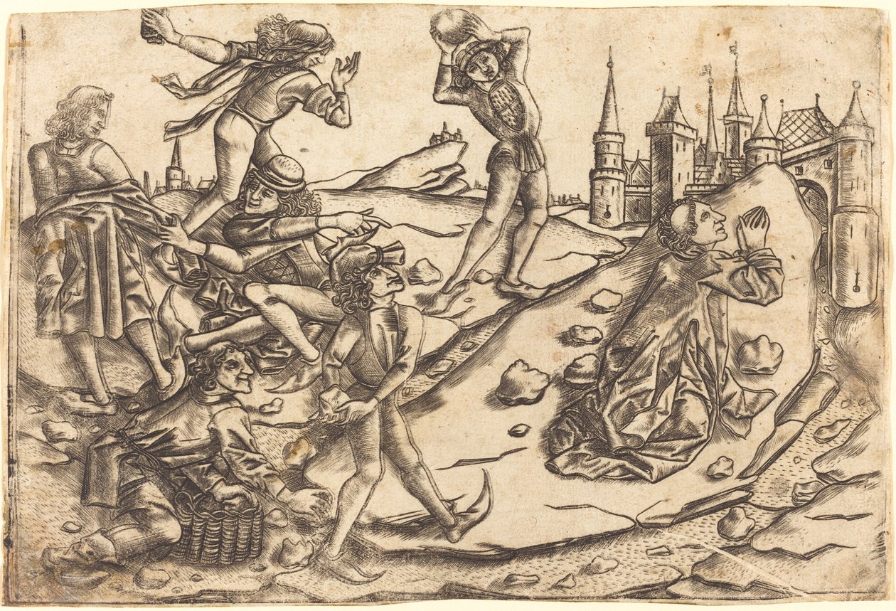 Ukamienowanie św. Szczepana autorstwa Master with the Banderoles after Israhel van Meckenem