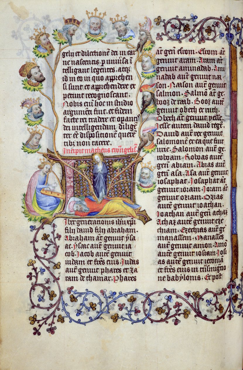 Ms 289,3 f.67v Drzewo Jessego wychodzące z inicjału z Ewangelii św. Mateusza, Utrecht, ok. 1425 (złoty liść, złoty atrament i tempera na pergaminie) autorstwa Masters of Zweder van Culemborg