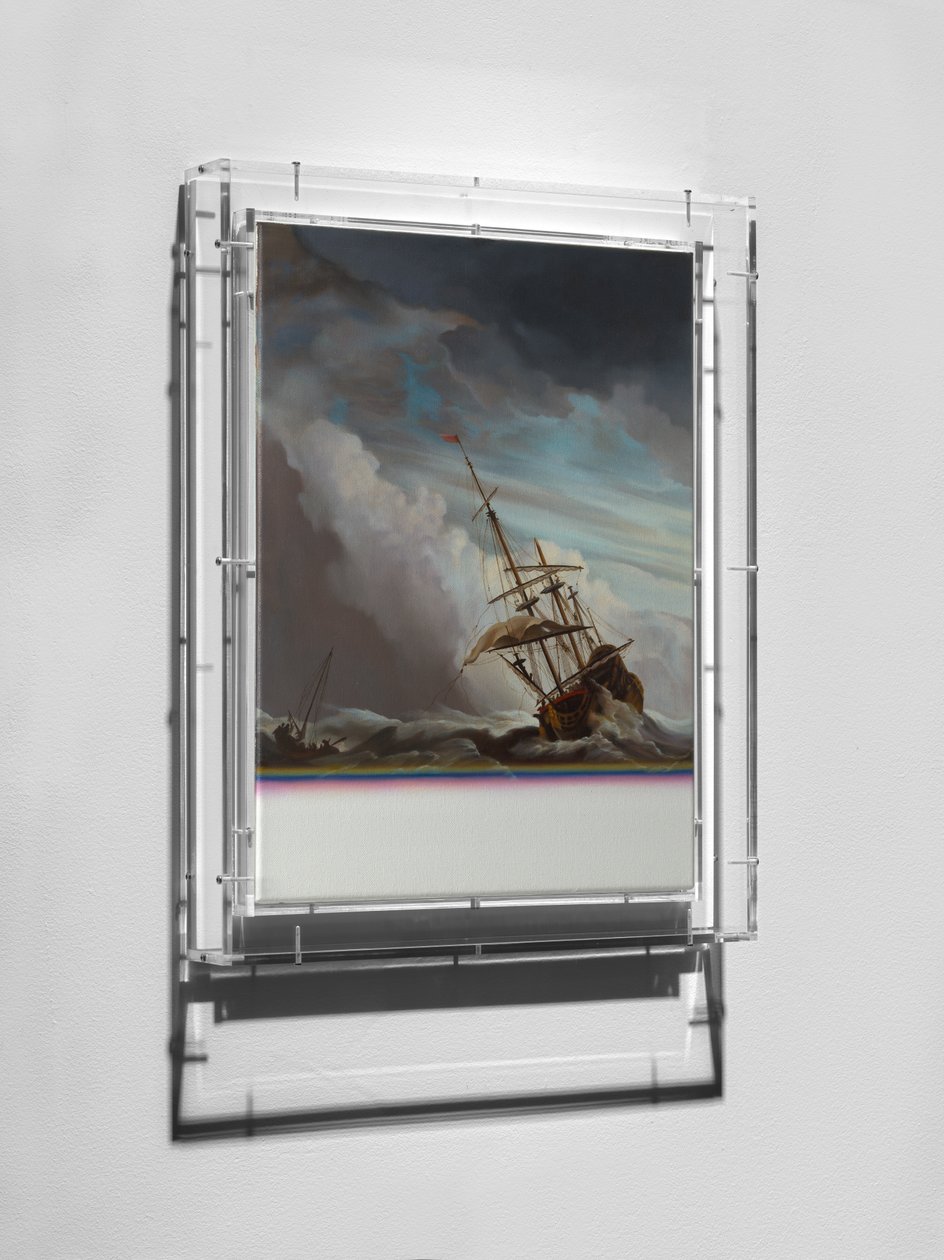 Expiration Painting, Galleon, 2016 (olej na płótnie, drewno, perspex) autorstwa Mat Collishaw