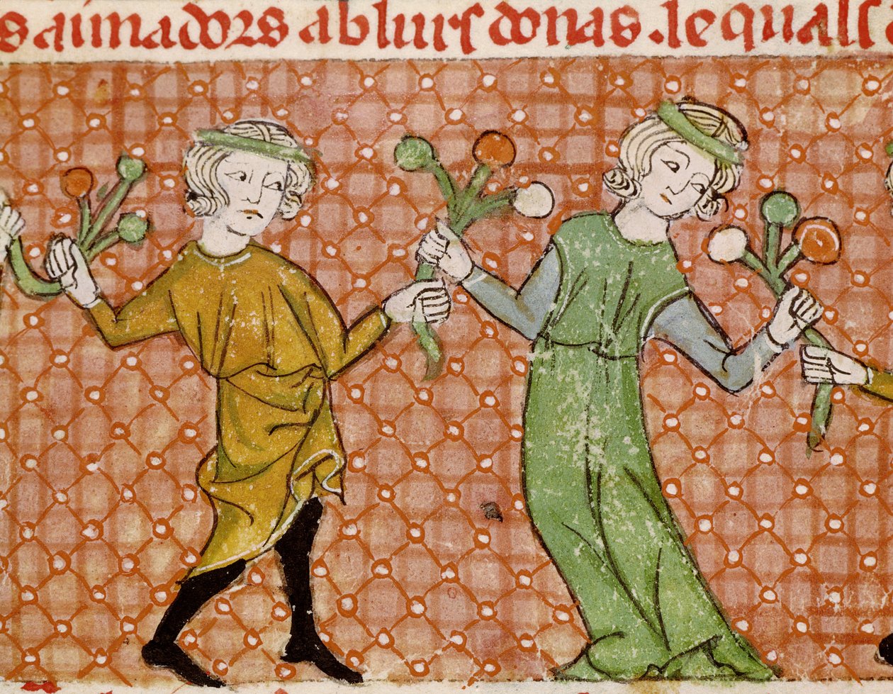 Fol.215v Pokusa: tańcząca para autorstwa Matfre Ermengaut
