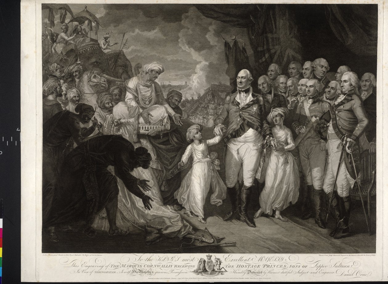 Maquris Cornwallis z dwoma indyjskimi książętami autorstwa Mather Brown
