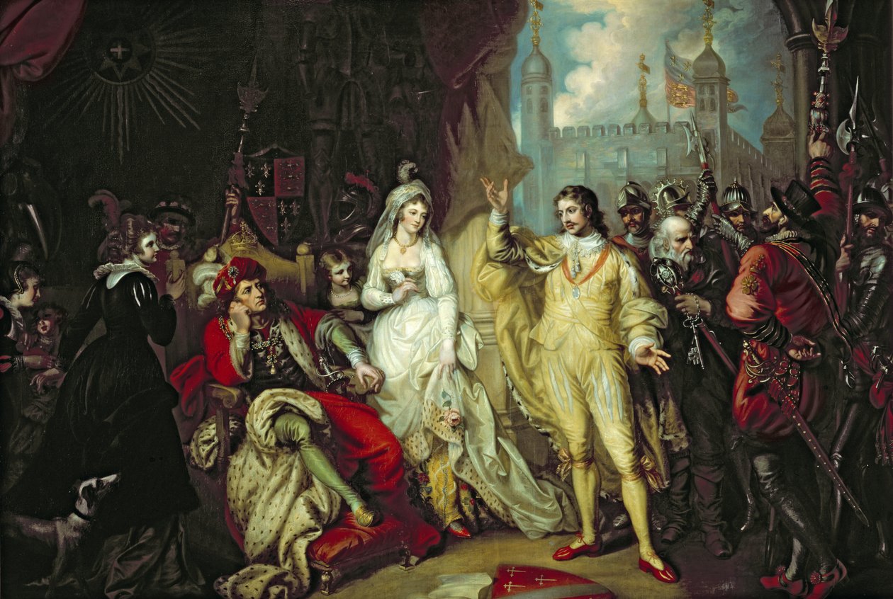 Thomas Howard, hrabia Surrey, broniący swojej lojalności wobec Ryszarda III przed Henrykiem VII po bitwie pod Bosworth, 1797 autorstwa Mather Brown