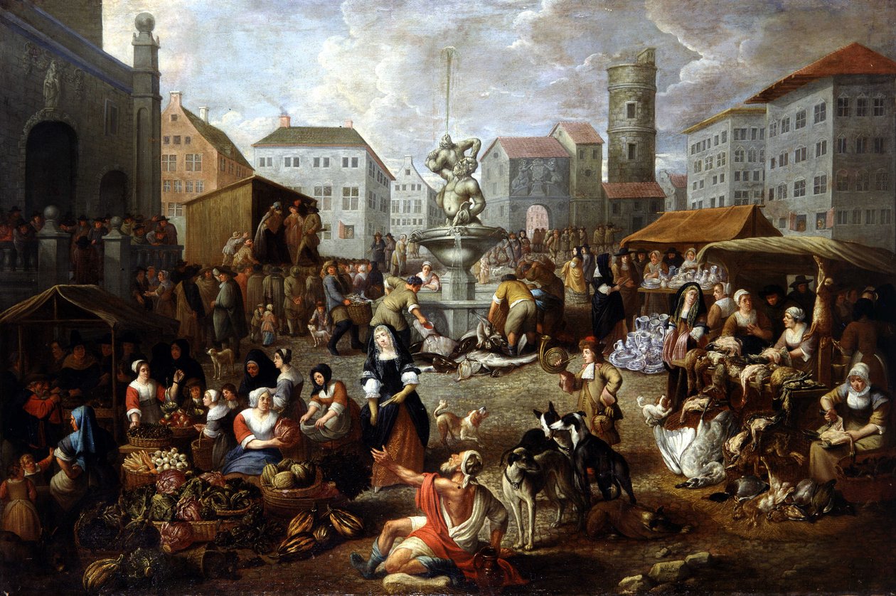 Scena spacerowa - obraz z XVIII wieku, Musee de Tesse (Le Mans) autorstwa Matheus van Helmont