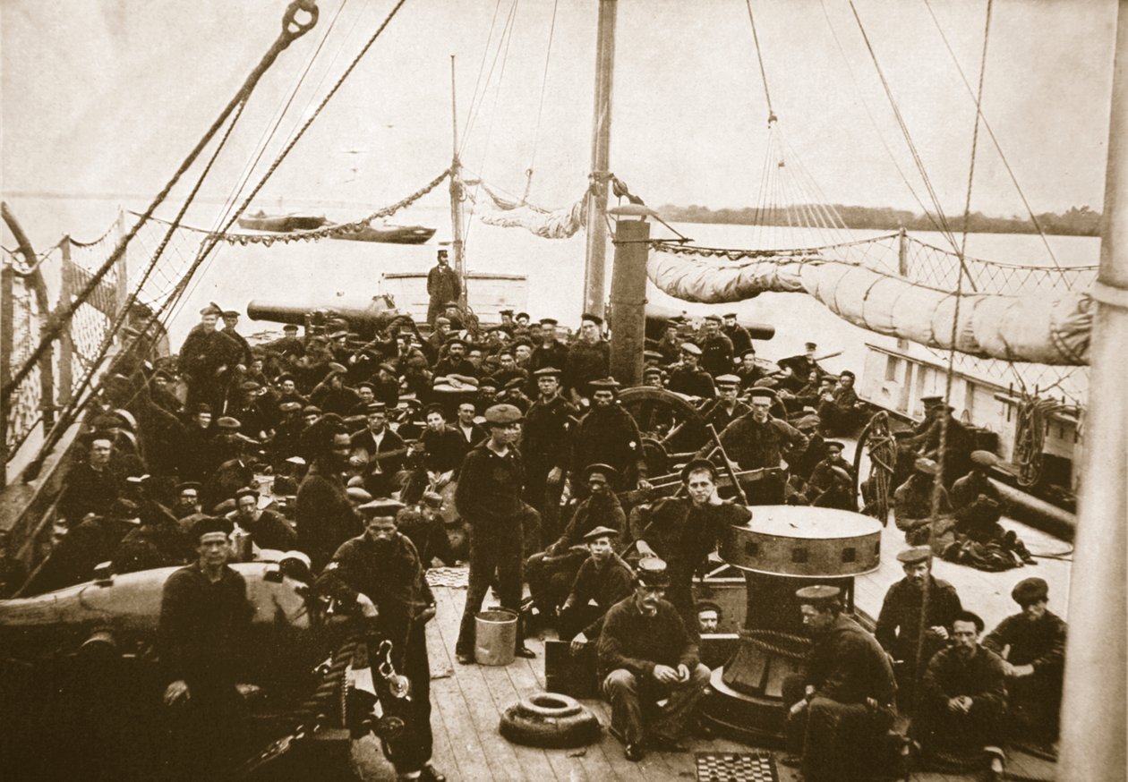 Pokład Kanonierki i Załogi, 1861-65 autorstwa Mathew B. Brady