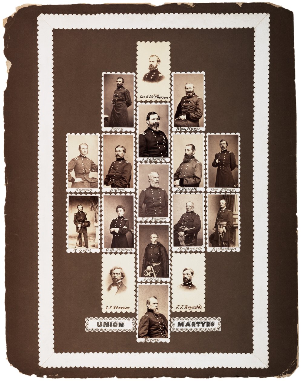 Union Martyrs, fotografie generałów Unii poległych w czasie wojny (maquette), ok. 1864 r. (zdjęcie w sepii) autorstwa Mathew B. Brady