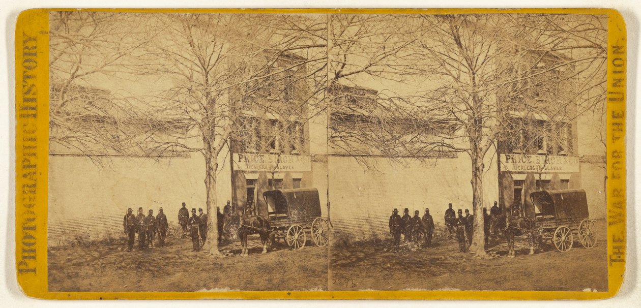 [Żołnierze Unii przed Price, Birch & Co., handlarzami zniewolonymi ludźmi] autorstwa Mathew B. Brady