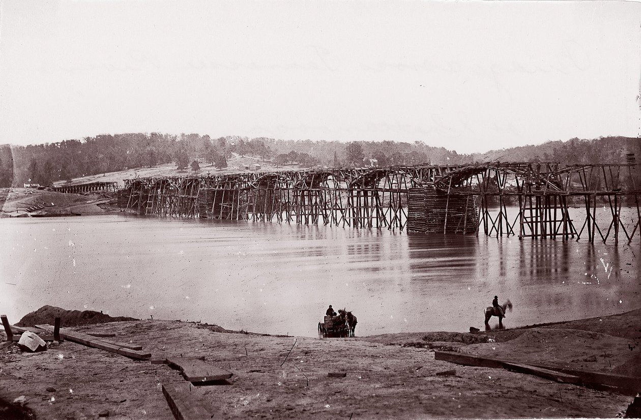 Most na rzece Tennessee w Chattanooga, ca. 1864. autorstwa Mathew Brady