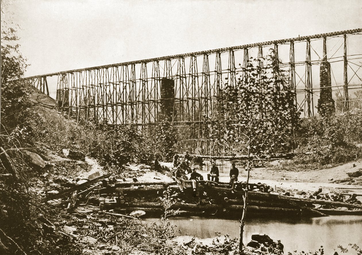Most na Wodzie Spadowej, kolej Nashville i Chattanooga, 1861-65 autorstwa Mathew B. Brady