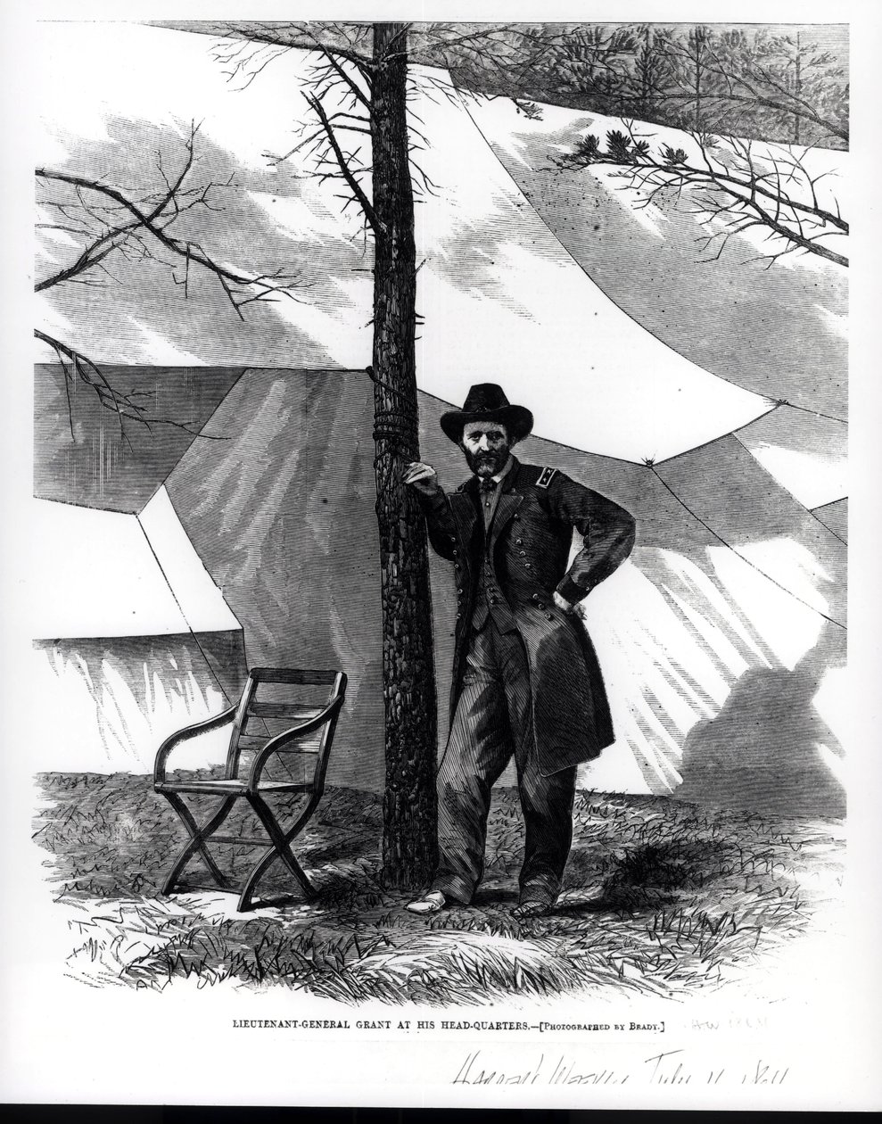 Generał porucznik Ulysses S. Grant, w swojej kwaterze głównej, ilustracja z „Tygodnika Harpera”, 16 lipca 1864 r. autorstwa Mathew B. Brady