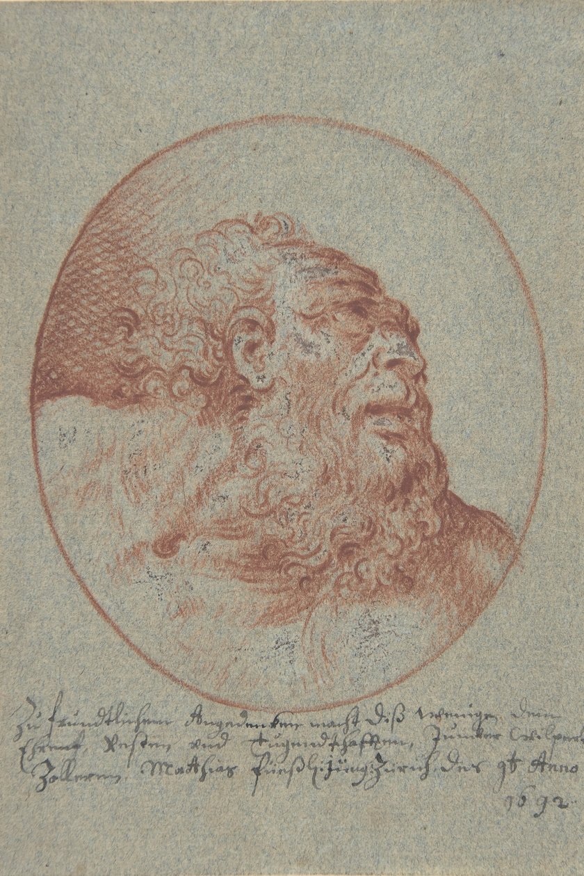 Głowa brodatego mężczyzny patrzącego w prawo, 1692. autorstwa Mathias Fussli