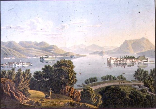 Widok na Jezioro Maggiore i Wyspy Borromee (Grawerowanie) autorstwa Mathias Gabriel (after) Lory