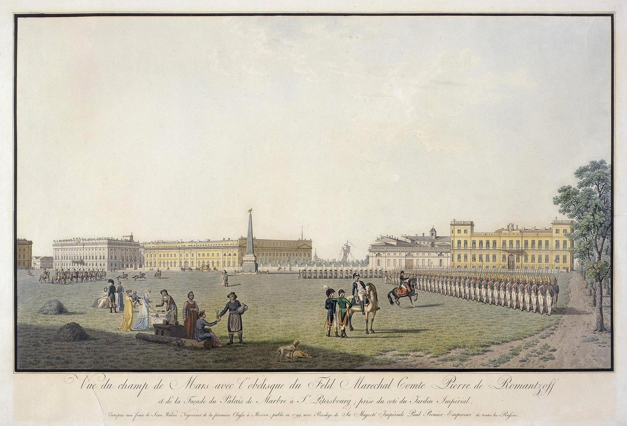 Widok na pole marsjańskie i marmurowy pałac w Petersburgu, 1804 r. autorstwa Mathias Gabriel Lory