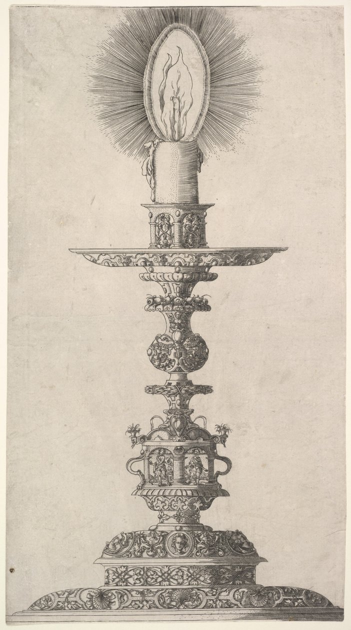 Świecznik z zapaloną świeczką z: Insigne Ac Plane Novum Opus Cratero graphicum, Ein n..., 1551. autorstwa Mathias Zundt