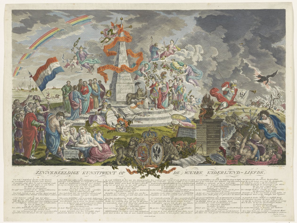 Alegoria Prawdziwego Patriotyzmu, 1788 Symboliczny druk artystyczny na prawdziwej ojczyźnie miłości (tytuł na obiekcie) autorstwa Mathias de Sallieth
