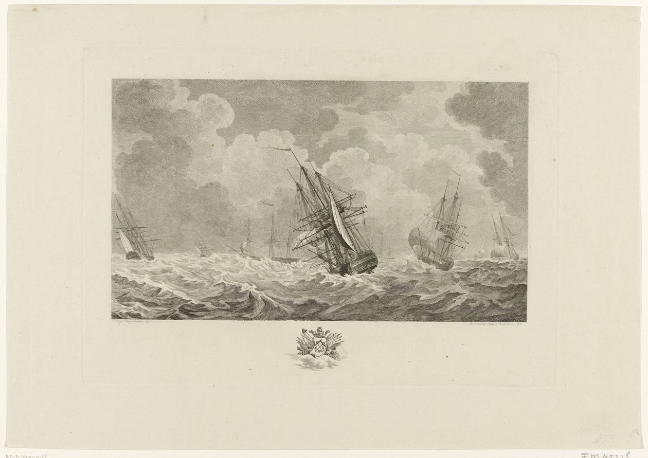 Holenderska flota podczas burzy, 1784 autorstwa Mathias de Sallieth