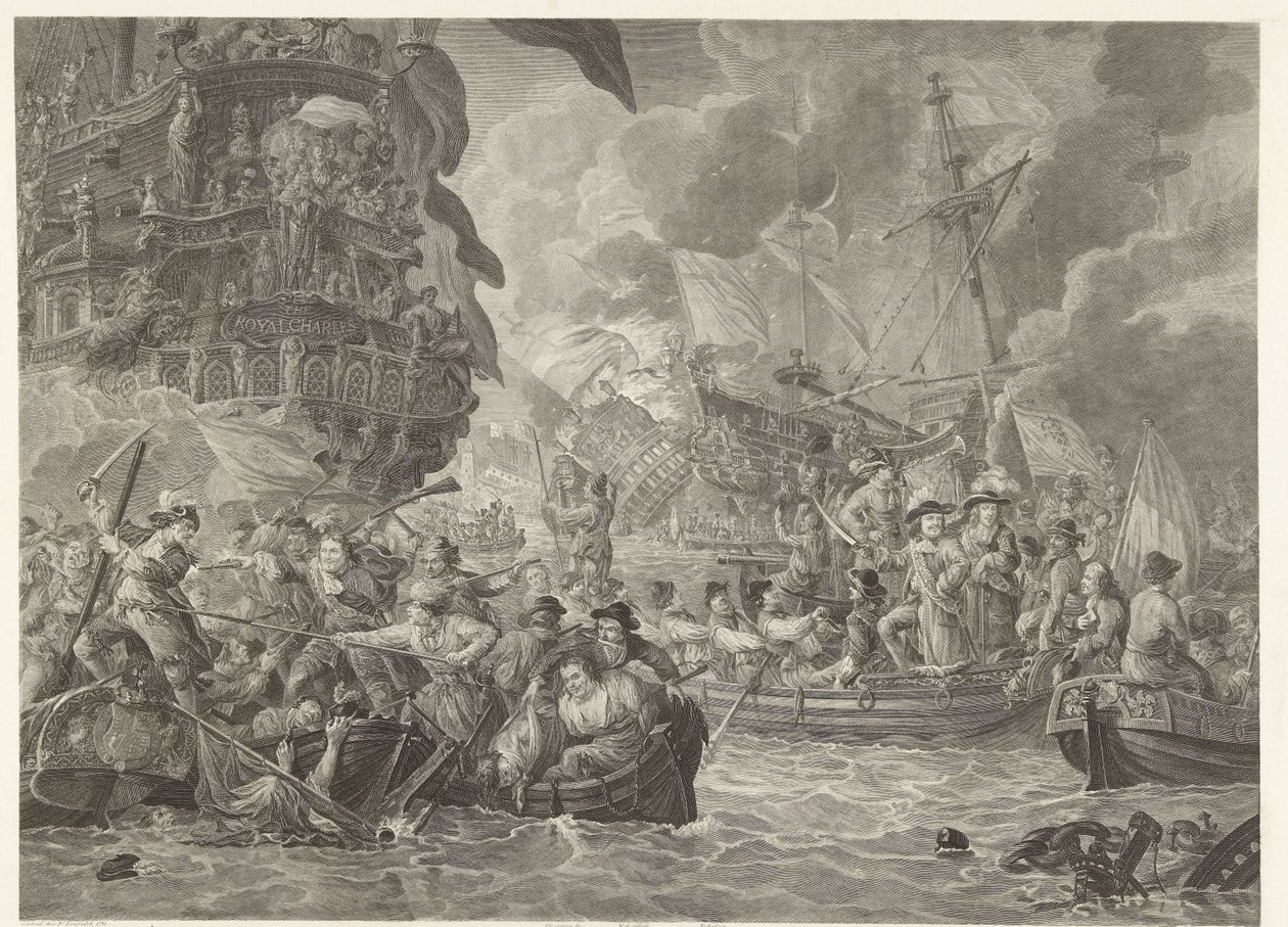 Holenderski najazd na Medway i zdobycie królewskiego Karola, 1667 autorstwa Mathias de Sallieth